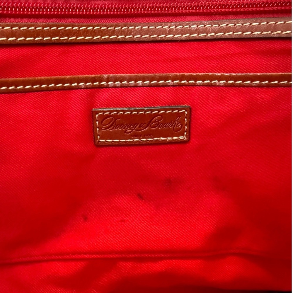 Dooney & Bourke Black Pebble Leather Tote Bag Brown Trim Red Interior - Picture 8 of 9